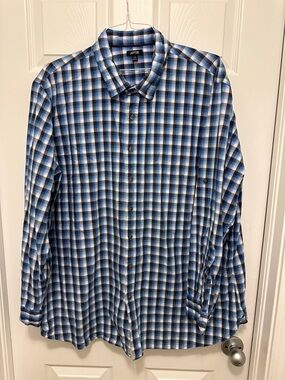 Apt. 9 Blue, Black and White Plaid Long-Sleeve Button-Down Shirt XXL
